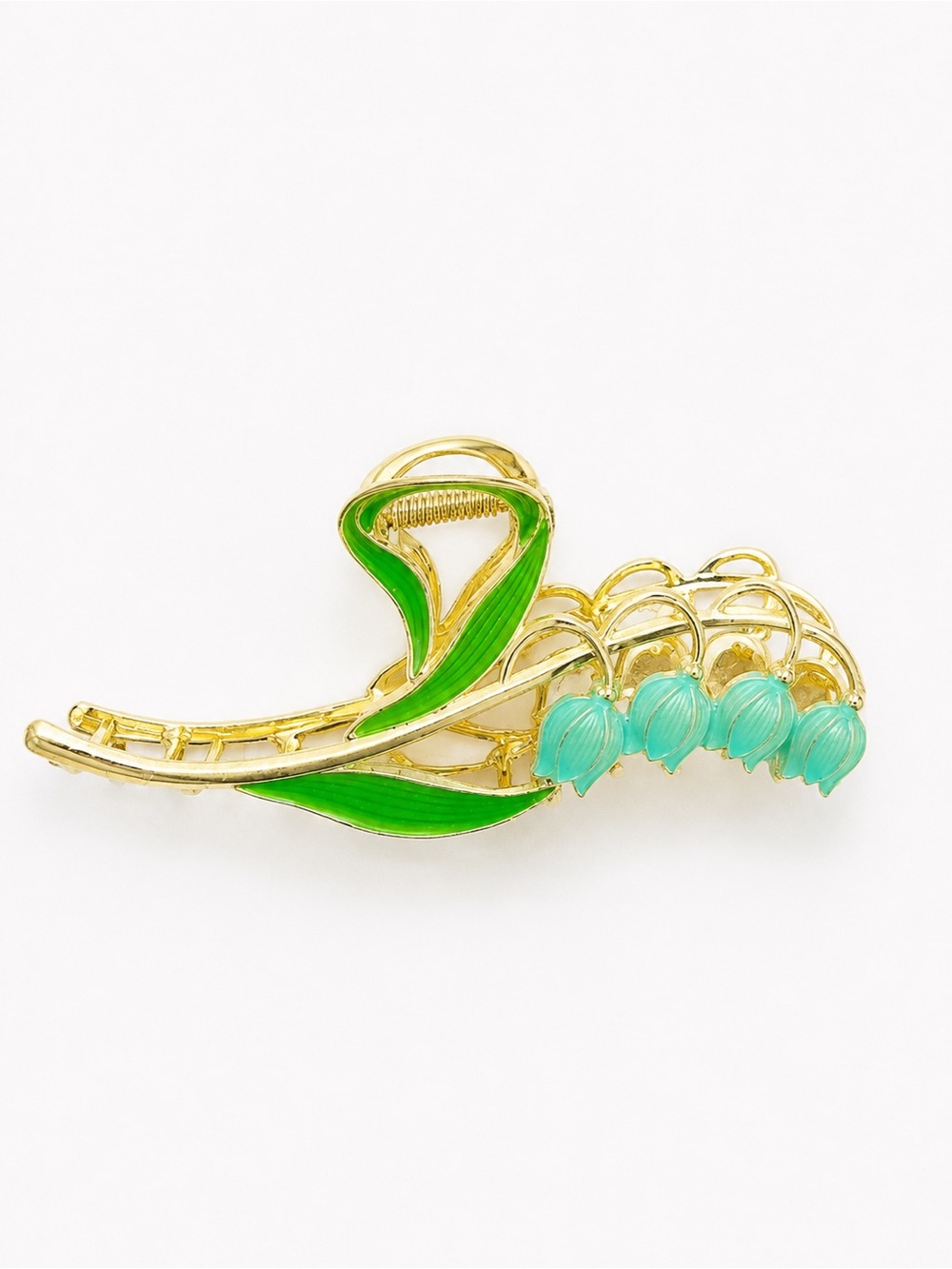 Gold-Tone Green Enamel & Aqua Floral Brooch